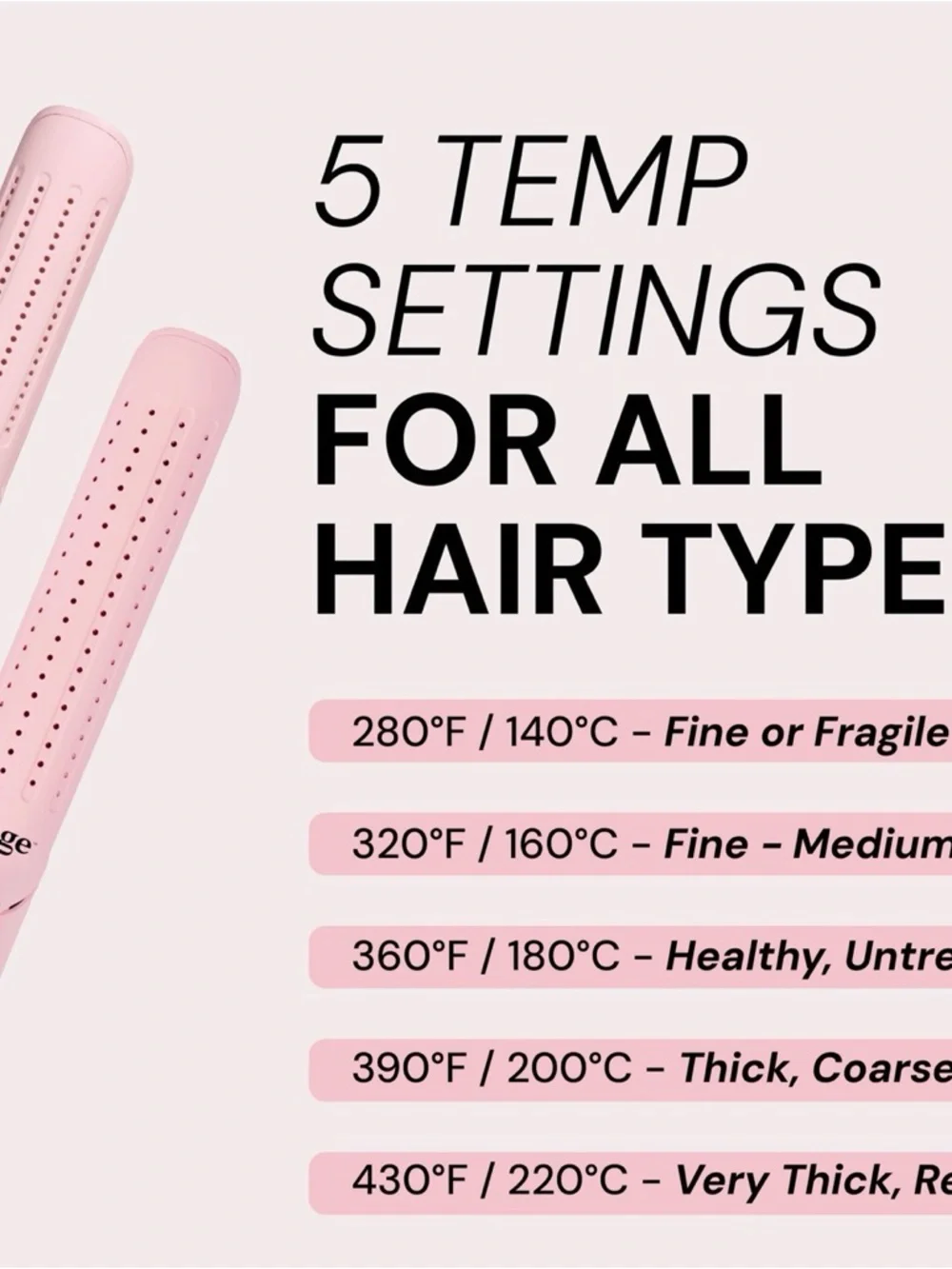 Lange Blush Le Duo 360 Airflow Hair Straightener / Styling Iron. 3 Piece Set.
